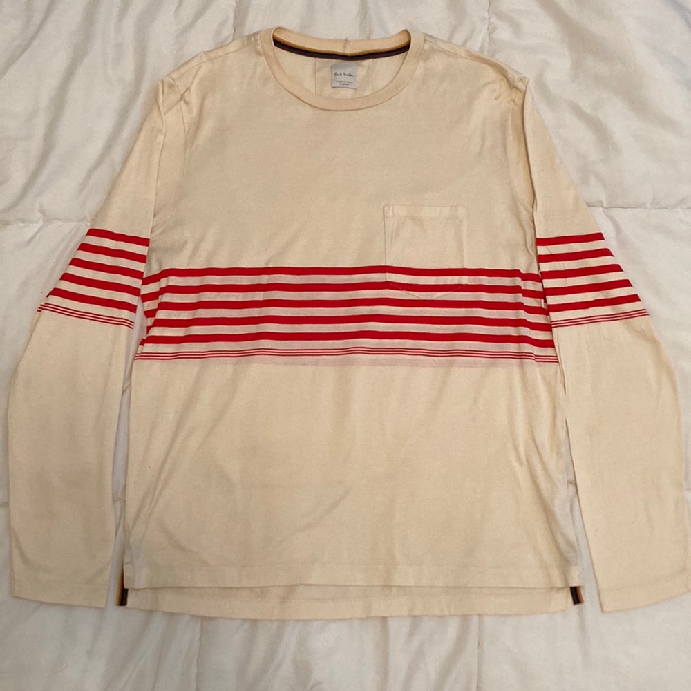 Paul Smith Crew Neck Long Sleeve Cream x Red T-Shirt Size XL NWOT
